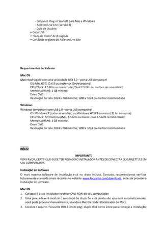 Manual Da Interface Focusrite Scarlett 2i2 (PORTUGUÊS) | PDF