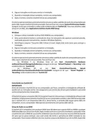 Manual Da Interface Focusrite Scarlett 2i2 (PORTUGUÊS) | PDF