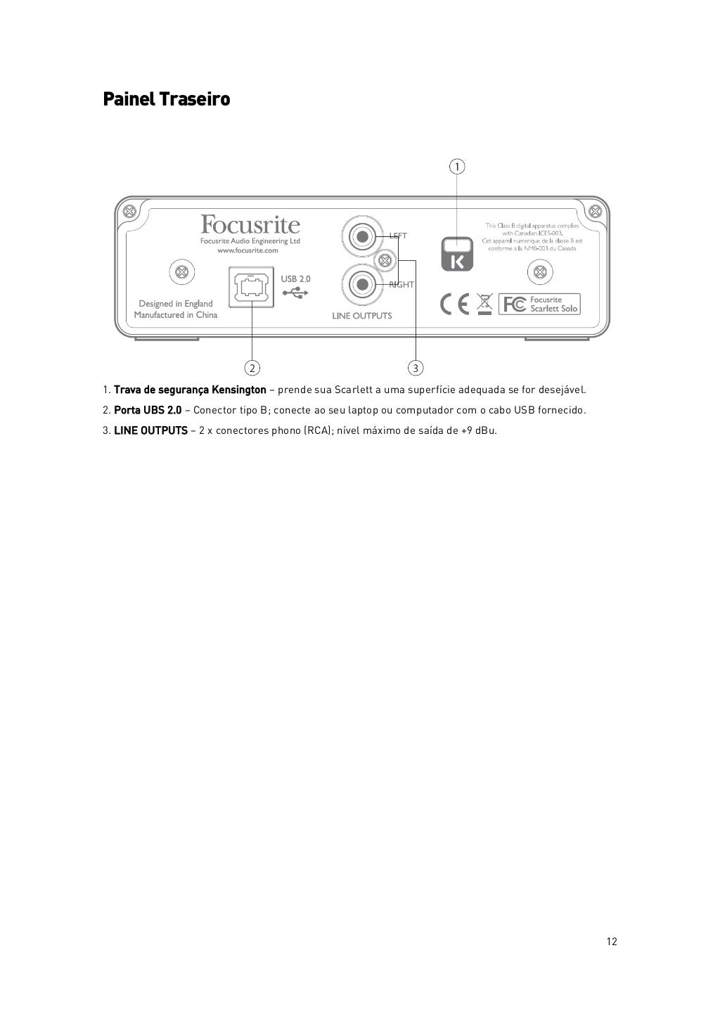 Manual da Interface de Áudio FOCUSRITE Scarlett Solo