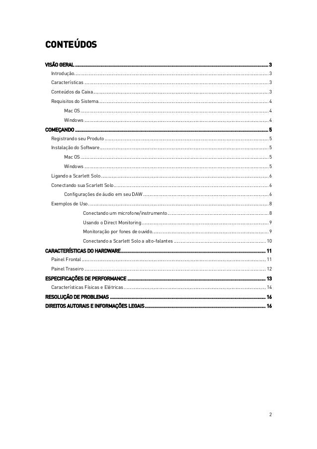 Manual da Interface de Áudio FOCUSRITE Scarlett Solo