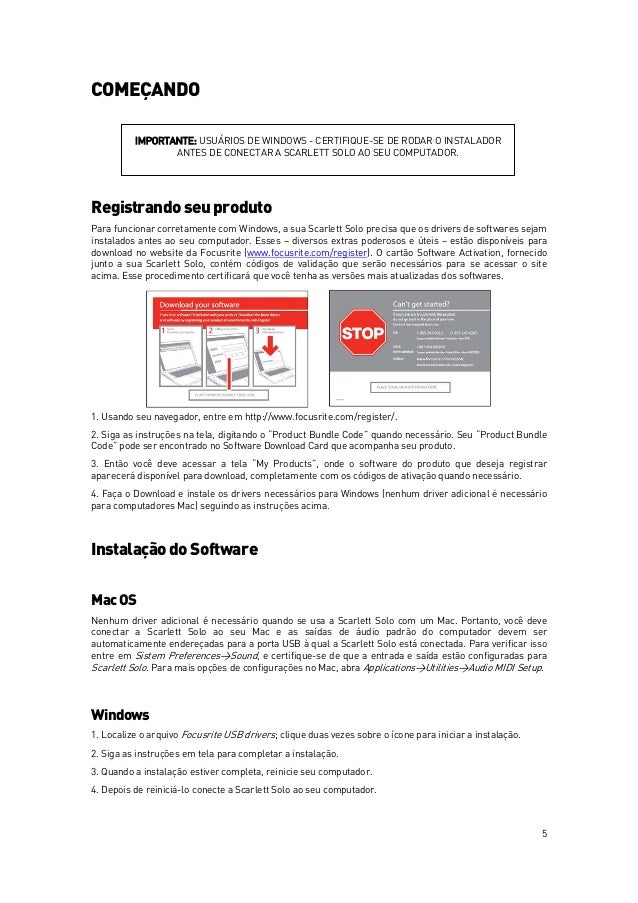 Manual da Interface de Áudio FOCUSRITE Scarlett Solo