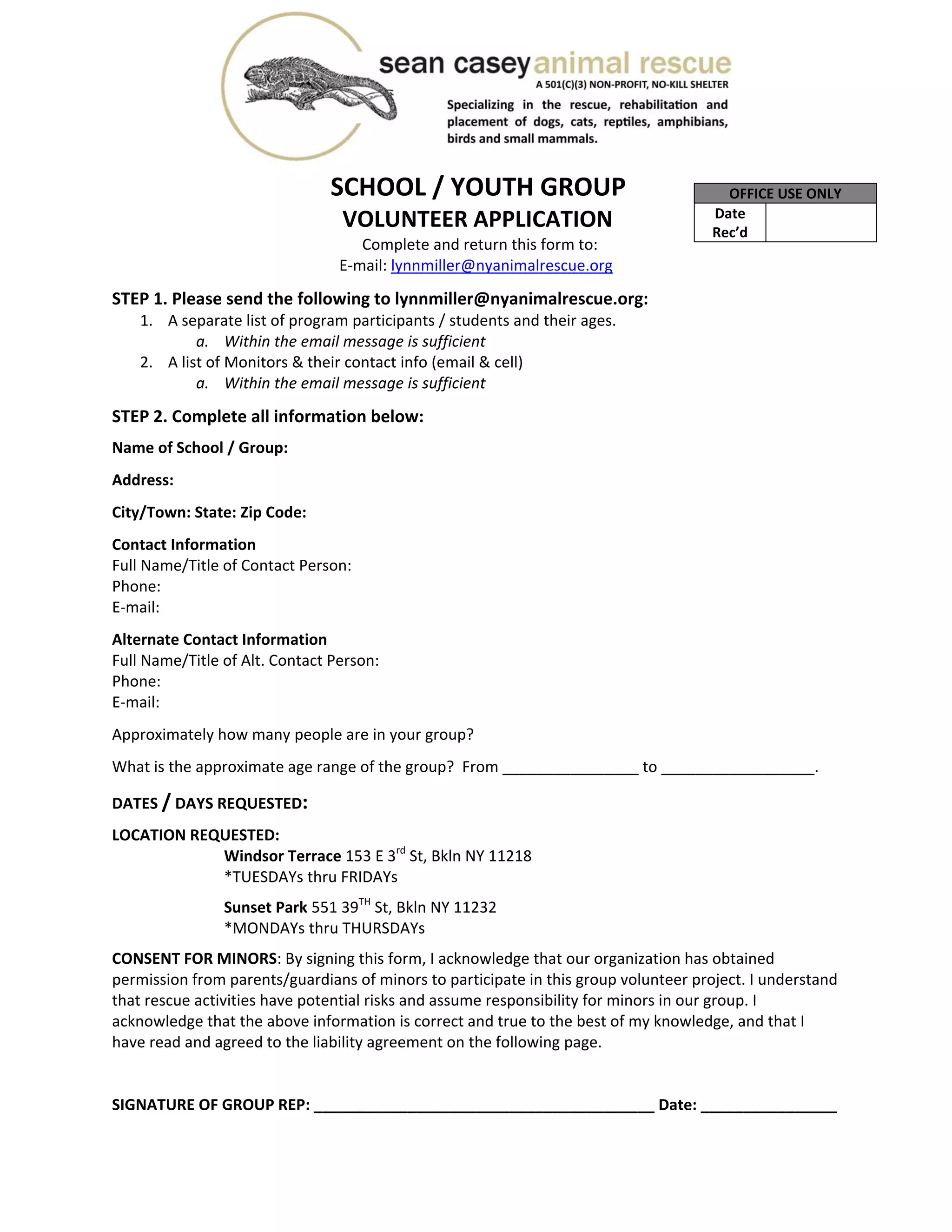 SCHOOL / YOUTH GROUP VOLUNTEER APPLICATION | PDF