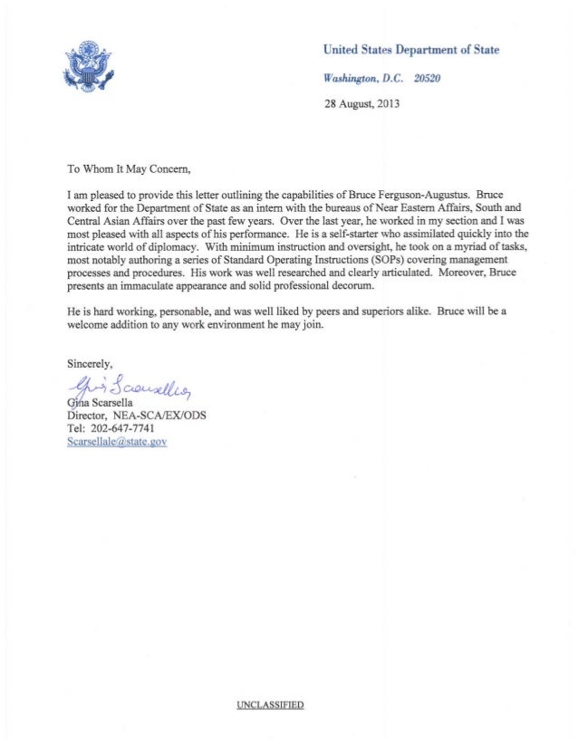 state department letter of recommendation government letter of recommendation