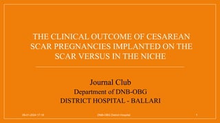 THE CLINICAL OUTCOME OF CESAREAN
SCAR PREGNANCIES IMPLANTED ON THE
SCAR VERSUS IN THE NICHE
09-01-2024 17:18 1
Journal Club
Department of DNB-OBG
DISTRICT HOSPITAL - BALLARI
DNB-OBG District Hospital
 