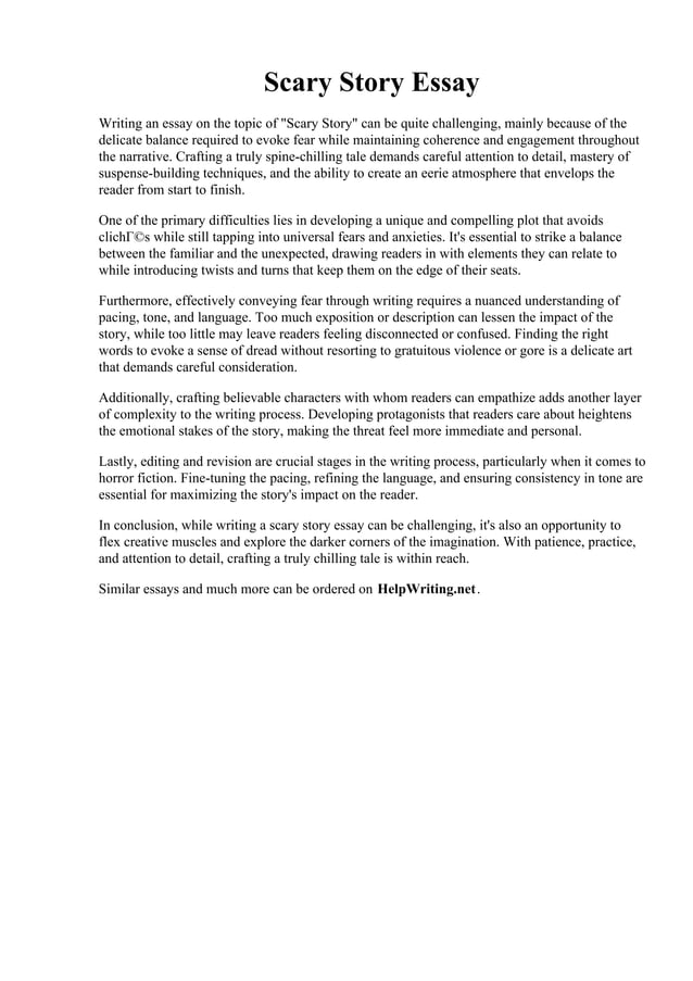 Scary Story Essay. Scary story essay. Horror Stories Narrative Essay for English. 2019 PDF