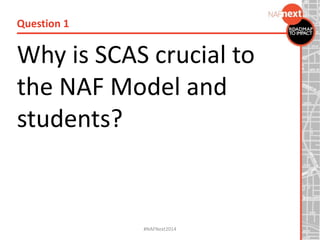 Why is SCAS crucial to
the NAF Model and
students?
Question 1
#NAFNext2014
 