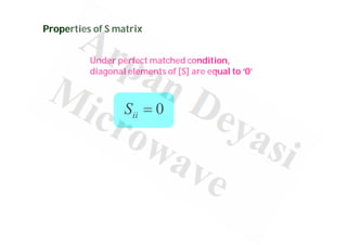 Properties of S matrix
Under perfect matched condition,
diagonal elements of [S] are equal to ‘0’
0
ii
S 
 