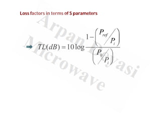 Loss factors in terms of S parameters
0
1
( ) 10log
ref
i
i
P
P
TL dB
P
P
 
 
 

 
 
 
 