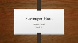 Scavenger Hunt
Adrianna Crapper
Period- 8th

 