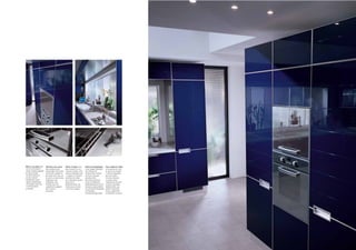 42.43




Riflessi e specularità nelle   Reflections and a mirror       Reflets et images miroir     Reflexe und Spiegelungen         Gran cantidad de reflejos
ante in vetro colorato di      effect provided by the         dans les portes en verre     in den farbigen Glasfronten      en las puertas de cristal
armadi e colonne disponibili   coloured glass of the larder   coloré des armoires et des   der Schränke und                 de color de los armarios
per questo modello.            and tall units available for   colonnes disponibles pour    Geräteschränke verleihen         y columnas disponibles
Con questi elementi si         this model. These units can    ce modèle. Ces éléments      der Küche einen ganz             para este modelo.
possono realizzare             be used to construct roomy,    permettent de réaliser       besonderen Reiz.                 Con estos elementos
composizioni a parete          multipurpose wall              des compositions murales     Mit solchen Elementen            se pueden realizar
capienti e plurifunzionali,    compositions, also             spacieuses et                lassen sich Mehrzweck-           composiciones de pared
che includono anche forni      including ovens and            plurifonctionnelles, qui     Wandkombinationen mit viel       con tanta capacidad y
e vani diversamente            compartments equipped          incluent aussi des fours     Stauraum zusammenstellen,        multifuncionales, que
accessoriati.                  with a variety of              et des niches équipés.       die auch Platz für Einbauherde   también comprenden
                               accessories.                                                und komplette                    hornos y alojamientos
                                                                                           Innenausstattungen bieten.       con diferentes accesorios.
 