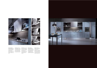 14.15




Soluzioni d’attualità per la         State-of-the-art solutions for      Des solutions modernes pour la      Aktuelle Lösungen für                 Propuestas actuales para la
cappa, gli elettrodomestici e gli    the hood, appliances and units      hotte, les électroménagers et les   Dunstabzug, Haushaltgeräte            campana, los electrodomésticos
elementi, nella composizione         in this composition in Periwinkle   éléments, dans la composition       und Elemente in der Farbversion       y los elementos de la
di colore Azzurro Pervinca con       Blue with Steel components.         de couleur Bleu clair Pervenche     Flieder mit Komponenten aus           composición de color Celeste
componenti in Acciaio.               The oven is placed on angled        avec éléments en Acier.             Stahl. Schräge Geräteschränke         Vincapervinca con componentes
Il forno è posizionato su colonne    tall units that make the kitchen    Le four est positionné sur des      mit Einbauherd lockern das            de Acero. El horno está colocado
inclinate che rendono più            more varied and accessible.         colonnes inclinées qui rendent      Gesamtbild optisch auf und            en columnas sobresalientes al
articolato e accessibile lo spazio                                       la cuisine plus articulée et        rationalisieren die Arbeitsabläufe.   sesgo que hacen más dinámico
cucina.                                                                  accessible.                                                               y accesible el espacio cocina.
 