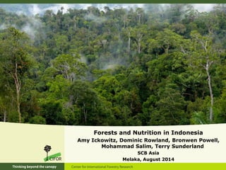 Forests and Nutrition in Indonesia
Amy Ickowitz, Dominic Rowland, Bronwen Powell,
Mohammad Salim, Terry Sunderland
SCB Asia
Melaka, August 2014
 