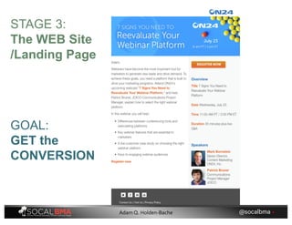 STAGE 3:
The WEB Site
/Landing Page
GOAL:
GET the
CONVERSION
@socalbma •Adam Q. Holden-Bache
 