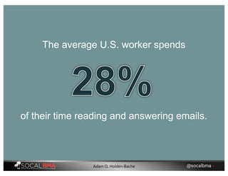 The average U.S. worker spends
of their time reading and answering emails.
@socalbma •Adam Q. Holden-Bache
 