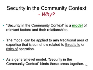 Security in the Community Context
                 - Why?

• “Security in the Community Context” is a model of
  relevant ...
