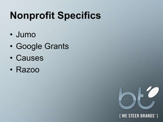 Nonprofit SpecificsJumoGoogle GrantsCausesRazoo