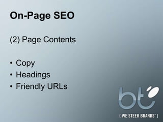 On-Page SEO(2) Page Contents CopyHeadingsFriendly URLs