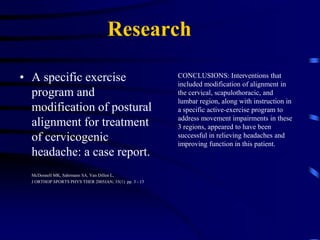 ResearchExercise therapy for office workers with nonspecific neck pain: a systematic review. 	Sihawong R, Janwantanakul P, Sitthipornvorakul E, Pensri P, 	PhD Candidate, Department of Physical Therapy, Faculty of Allied Health Sciences, Chulalongkorn University, Bangkok, Thailand.	J MANIPULATIVE PHYSIOL THER 2011JAN; 34(1)  pp. 62 - 71	RESULTS:	Strong evidence was found for the effectiveness of muscle strengthening and endurance exercises in treating neck pain. Moderate evidence supported the use of muscle endurance exercise in reducing disability attributed to neck pain. 	CONCLUSION:  Literature investigating the efficacy of exercise in office workers with nonspecific neck pain was heterogeneous. Within the limitations, for treatment of neck pain, either muscle strengthening or endurance exercise is recommended, whereas for reduction of pain-related disability, muscle endurance exercise is suggested