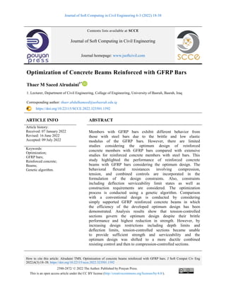 Optimization of Concrete Beams Reinforced with GFRP Bars | PDF