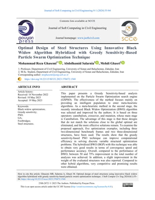 Optimal Design of Steel Structures Using Innovative Black Widow ...
