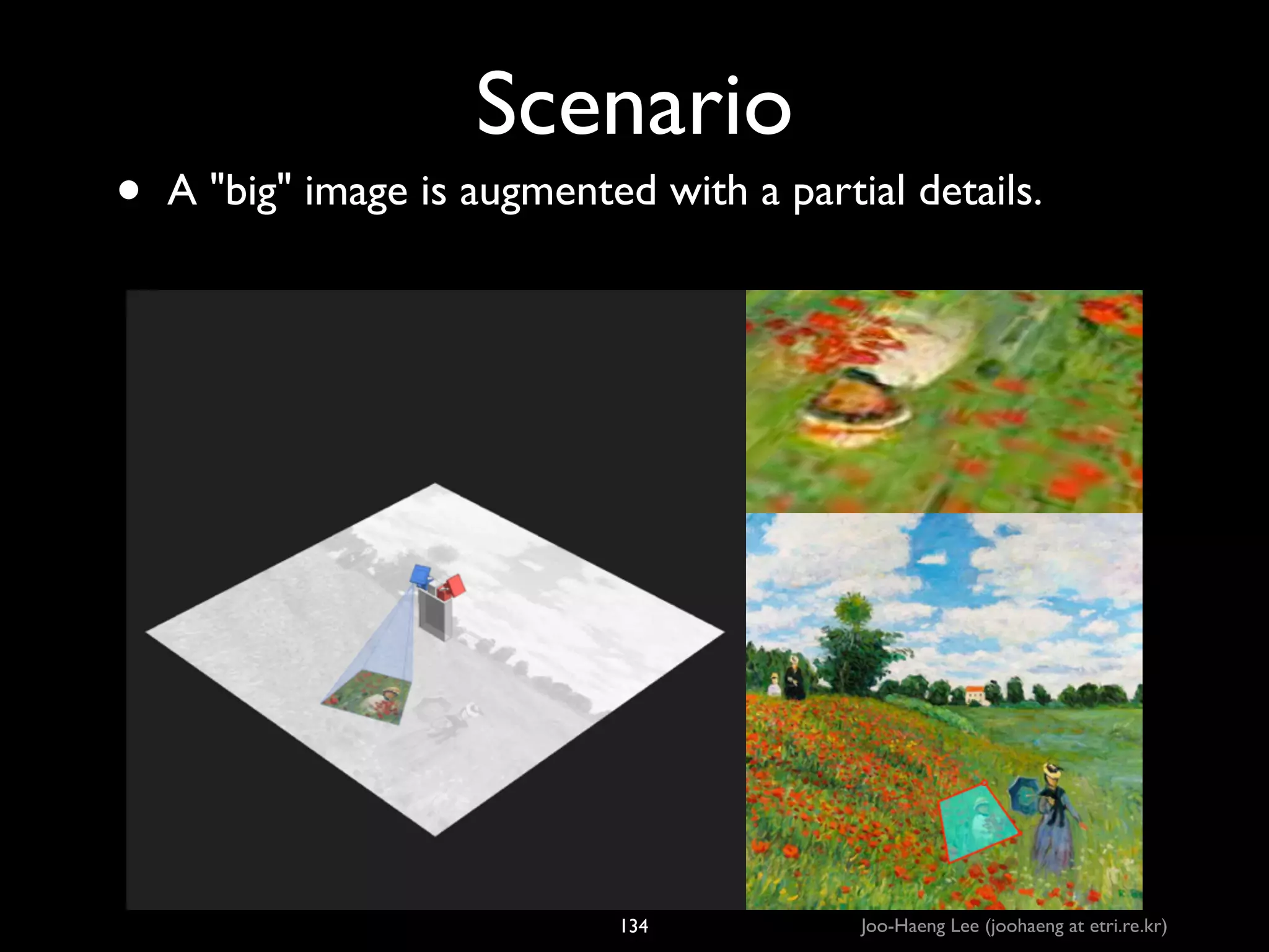 •

Scenario
A big image is augmented with a partial details.

134

Joo-Haeng Lee (joohaeng at etri.re.kr)

 