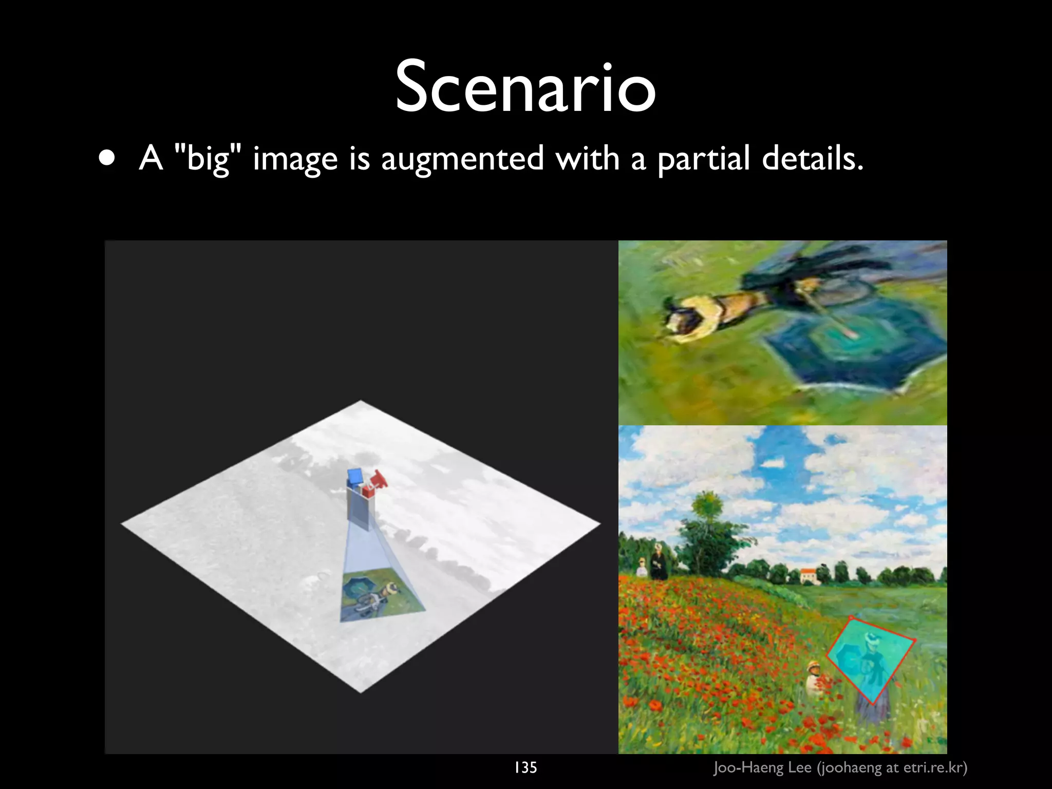 •

Scenario
A big image is augmented with a partial details.

135

Joo-Haeng Lee (joohaeng at etri.re.kr)

 