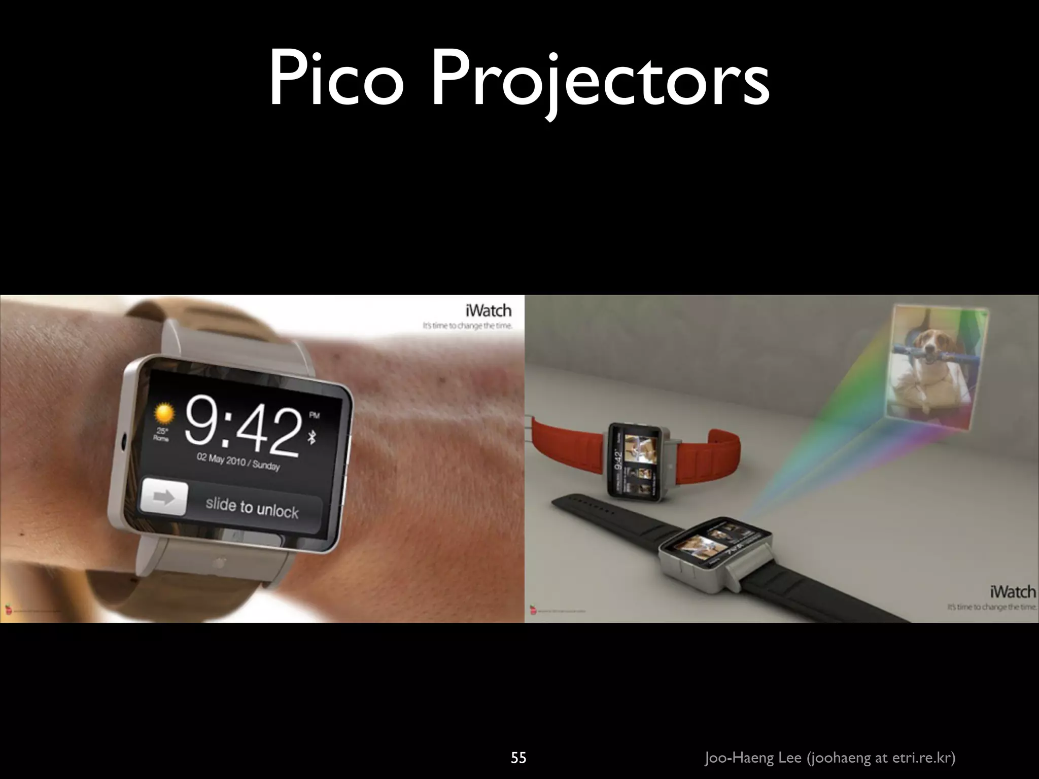 Pico Projectors

55

Joo-Haeng Lee (joohaeng at etri.re.kr)

 