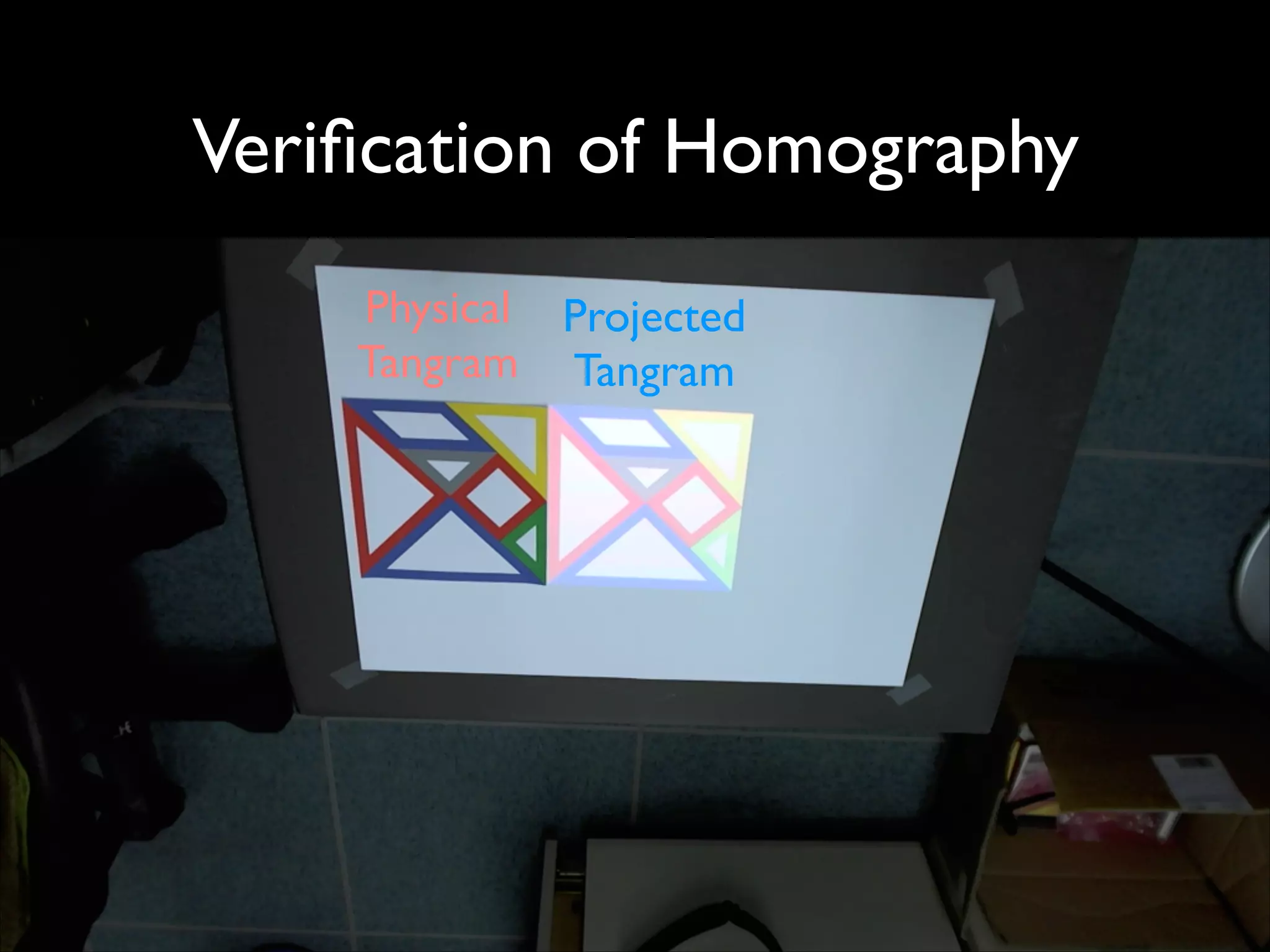 Veriﬁcation of Homography
Physical	

 Projected	

Tangram Tangram

 