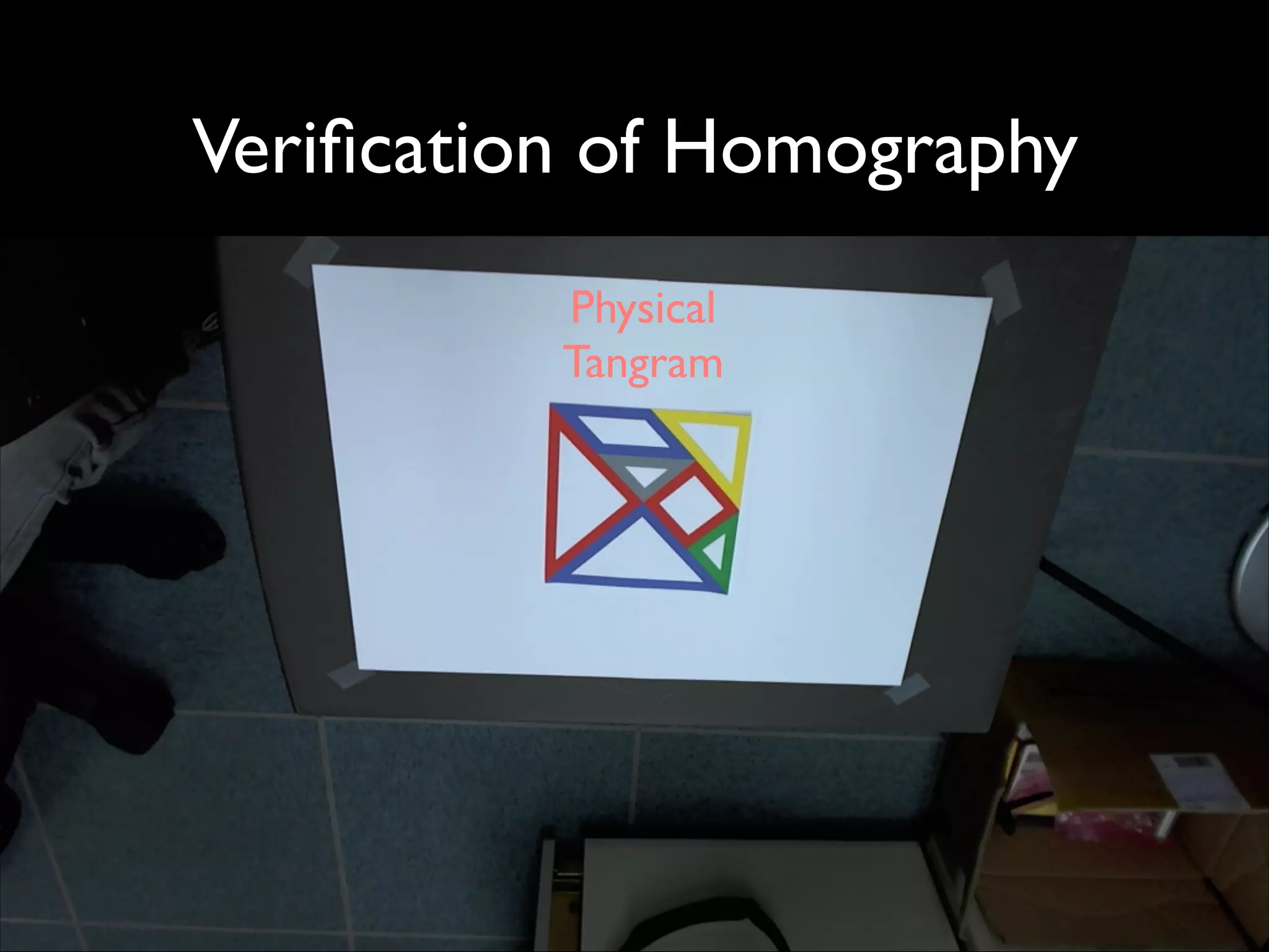 Veriﬁcation of Homography
Physical	

 Projected	

Physical	

Tangram Tangram
Tangram

 