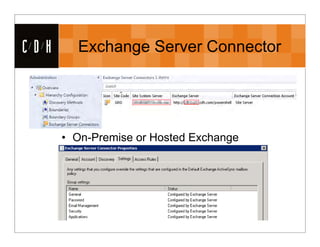 CDH     Exchange Server Connector




      • On-Premise or Hosted Exchange
 