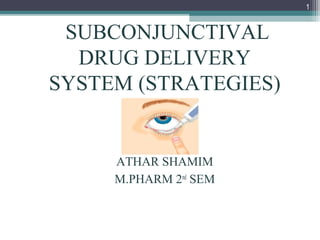 SUBCONJUNCTIVAL
DRUG DELIVERY
SYSTEM (STRATEGIES)
ATHAR SHAMIM
M.PHARM 2nd
SEM
1
 