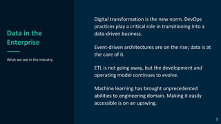 Data in the
Enterprise
What we see in the industry
Digital transformation is the new norm. DevOps
practices play a critica...