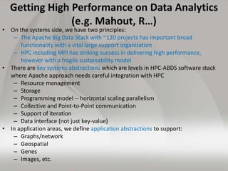 HPC-ABDS Hourglass
HPC ABDS
System (Middleware)
High performance
Applications
• HPC Yarn for Resource management
• Horizon...