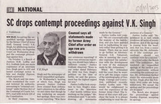 Sc drops contempt proceedings against v.k. singh