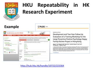 HKU Repeatability in HK
Research Experiment
Example
http://hub.hku.hk/handle/10722/223364
 