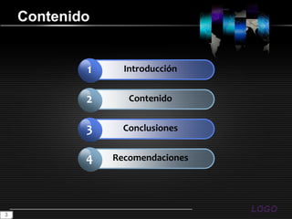 Contenido13IntroducciónConclusiones24ContenidoRecomendaciones3