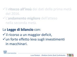 Luca Paolazzi - Direttore Centro Studi Confindustria
La Legge di bilancio con:
il ricorso a un maggior deficit,
un forte...