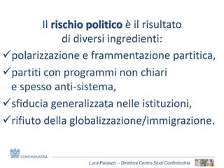 Luca Paolazzi - Direttore Centro Studi Confindustria
polarizzazione e frammentazione partitica,
partiti con programmi no...