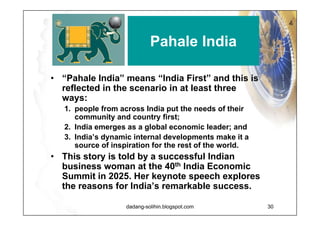 Atakta Bharat “ Atakta Bharat”   des cribes an India “getting stuck without  direction” reflecting  the lack of unified action and absence  of effective   leaders hip that, in this scenario, create a  continuous and   cu mulative source of problems for India. The scenario is told as the transcript of a speech given at the monthly forum of the Hyderabad GM Crop Collective. The collective—a collaboration between the Hyderabad Farmers, Seed Developers and Rural Workers Cooperatives—is an example of one of the more positive responses made by some Indians to the multitude of troubles facing India. The speech itself also draws attention to the importance of self-organization and self-help. Entitled “India’s last 20 years: Why we must help ourselves”, it explores how initial well intentioned attempts at reform in India failed—because of corruption, inadequate planning and insufficient political will. The speaker raises a number of what he calls “if onlys” to describe how India’s future could have been very different. 