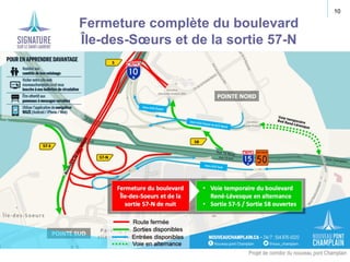 Projet de corridor du nouveau pont Champlain
10
Fermeture complète du boulevard
Île-des-Sœurs et de la sortie 57-N
10
 