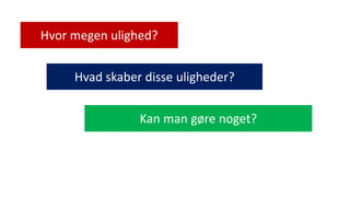 National Institute of Public Health 
Hvor megen ulighed? 
Hvad skaber disse uligheder? 
Kan man gøre noget?  
