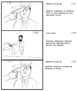 Medium Close-up
Long Shot
Medium Close-up
Spencer responds to Anthony
with a calm expression but
agitated voice.
Anthony addresses Spencer,
gesturing appropriately
during his speech.
Spencer remains unfazed by
Anthony’s words.
3.37
3.38
3.39
 