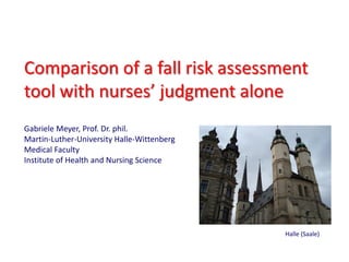 Comparison of a fall risk assessment tool with nurses’ judgment alone Gabriele Meyer, Prof. Dr. phil. Martin-Luther-University Halle-Wittenberg Medical Faculty Institute of Health and Nursing Science 
Halle (Saale)  