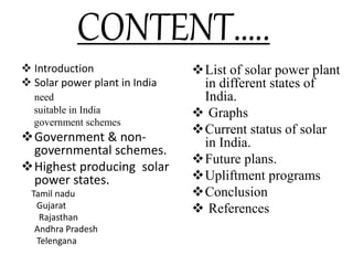 Scenario of solar power plant in india | PPTX