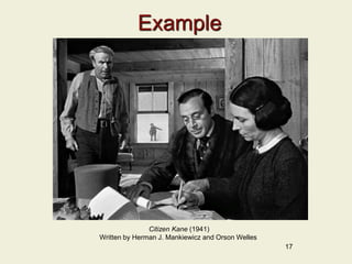 Example
17
Citizen Kane (1941)
Written by Herman J. Mankiewicz and Orson Welles
 