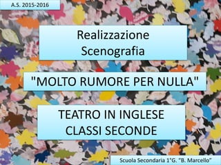 Realizzazione
Scenografia
TEATRO IN INGLESE
CLASSI SECONDE
"MOLTO RUMORE PER NULLA"
A.S. 2015-2016
Scuola Secondaria 1°G. “B. Marcello”
 