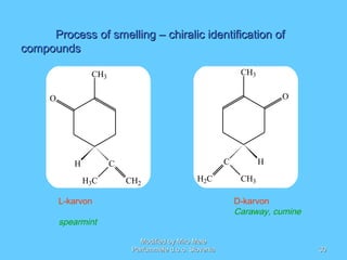 Process of smelling – chiralic identification ofProcess of smelling – chiralic identification of
compoundscompounds
CH3
O
...