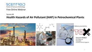 Free Online Webinar
Session #4
Health Hazards of Air Pollutant (HAP) in Petrochemical Plants
Vincent PERRET
CEO TOXpro SA
Toxicologist
Certified Industrial Hygienist
Webinar presented by :
1
 