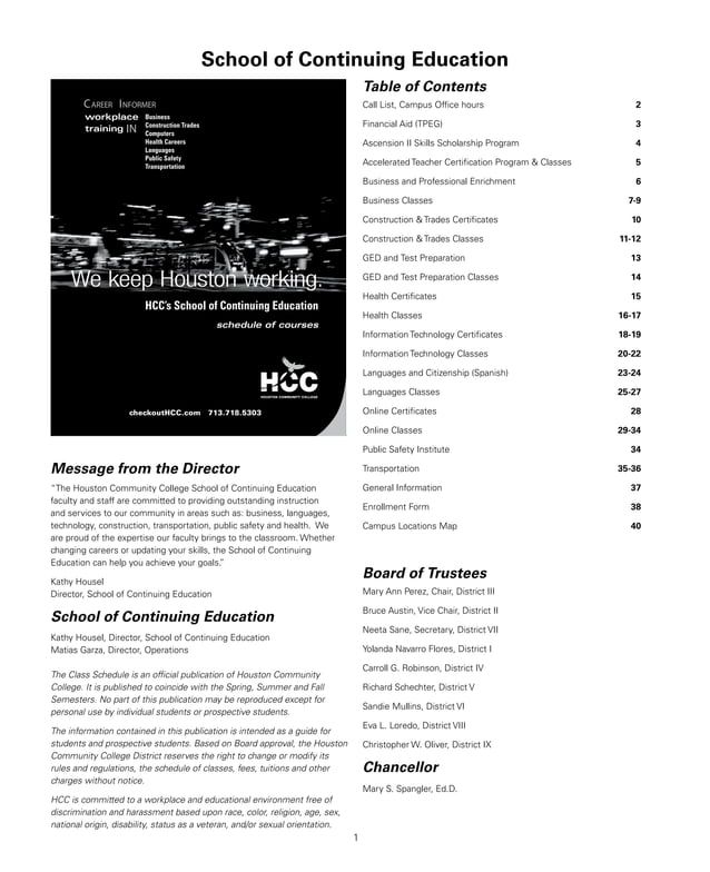 HCC Continuing Education Schedule