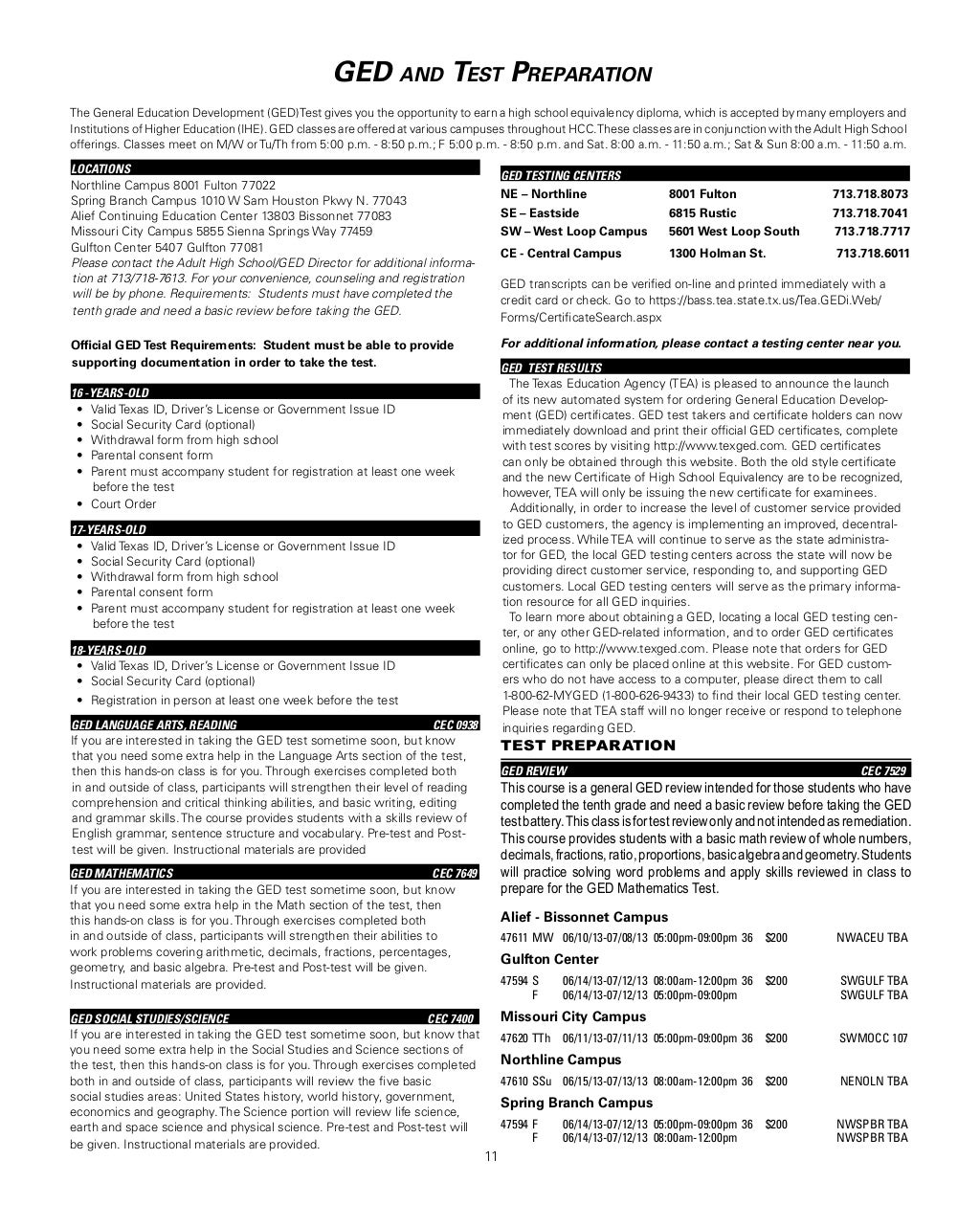 HCC Continuing Education Schedule